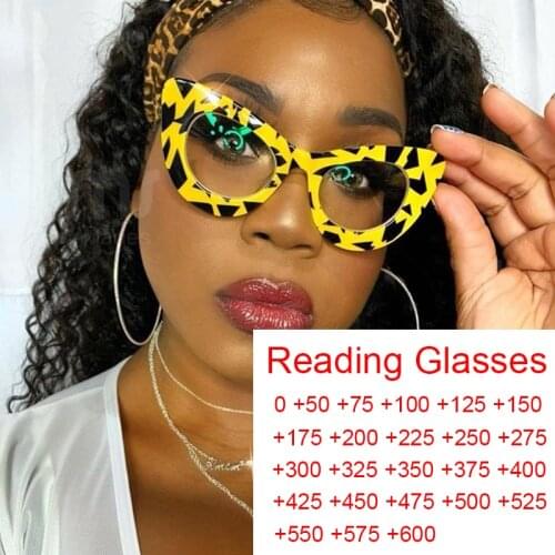 Eye-Catching Yellow Leoaprd Cat Eye Reading Glasses Women Men Fashion Blue Light Filter Computer Glasses Transparent Big Eyewear