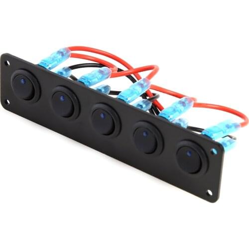 Waterproof 5 Gang Blue LED Rocker Switch Panel 12V 20A 24V 10A for Car Boat