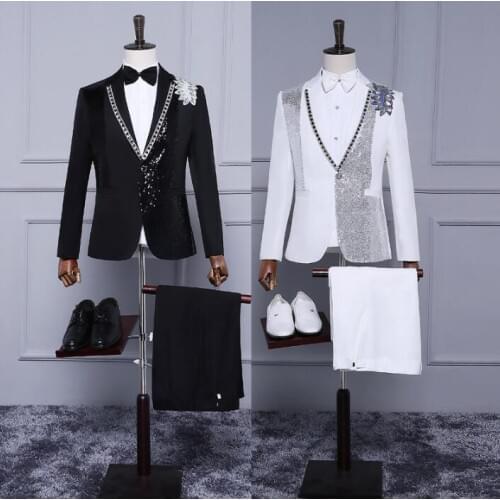 Singer star style dance stage clothing for men suit set with pants 2020 mens wedding suits costume groom formal dress Inlaid