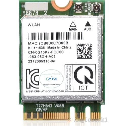 QCNFA364A Killer 1535 NGFF 867M Wireless 802.11ac + Bluetooth 4.1 WIFI WLAN Card 1535 VM1D6 for Dell Alienware 13 R2 15 R2 17 R3