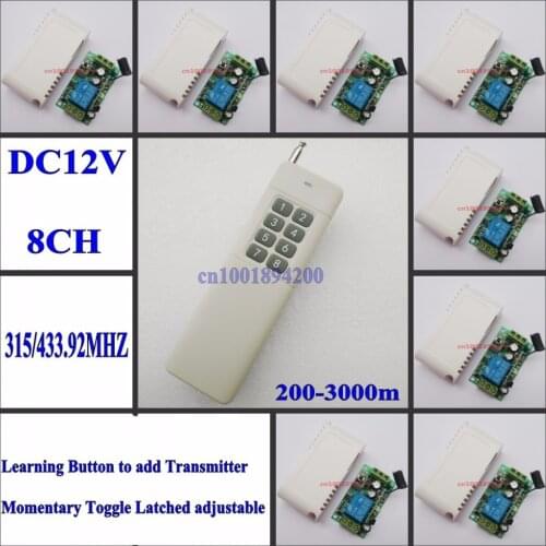 Radio Remote Control System DC12V Receiver 3000m Long Range Distance Transmitter 8CH Separate Remote Controller 315/433MHZ