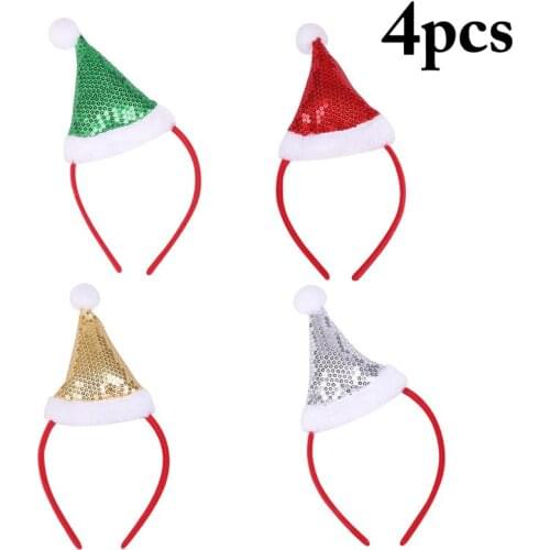 4Pcs/Set Christmas Headband Christmas Hat Decor Glitter Fashion Festival Headband Hair Hoop Hair Accessories Party Supplies
