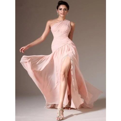 Pink Evening Dresses Mermaid One-shoulder Chiffon Lace Slit Long Dubai Saudi Arabic Evening Gown Prom Dresses
