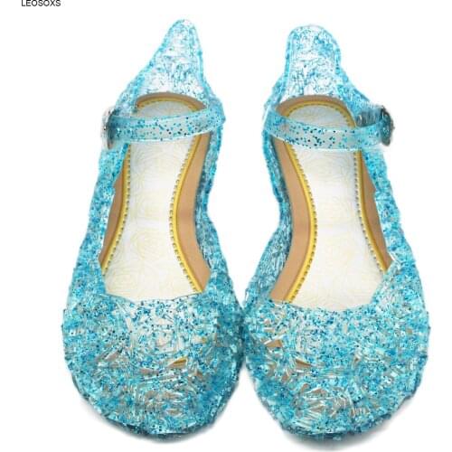 Summer Girls Cinderella Sandals Jelly Crystal Shoes Childrens Slope Heel Princess Shoes Cosplay Party Dance Shoes