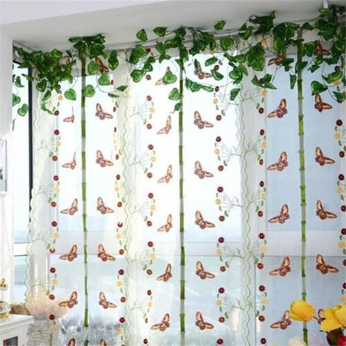 Curtain Butterfly Flower Embroidered Fan-shaped Chiffon Window Sheer for Living Room Home Textile