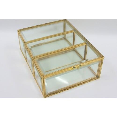 Gold Side Retro Edging Glass Jewelry Box High-end Jewelry Storage Box Geometry Display Box Home Decoration
