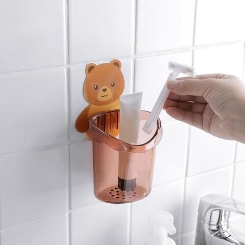 Bear Bathroom Free Punching Storage Rack Wash Table Wall-Mounted Comb Storage Box Toothpaste Toothbrush Tube Holder