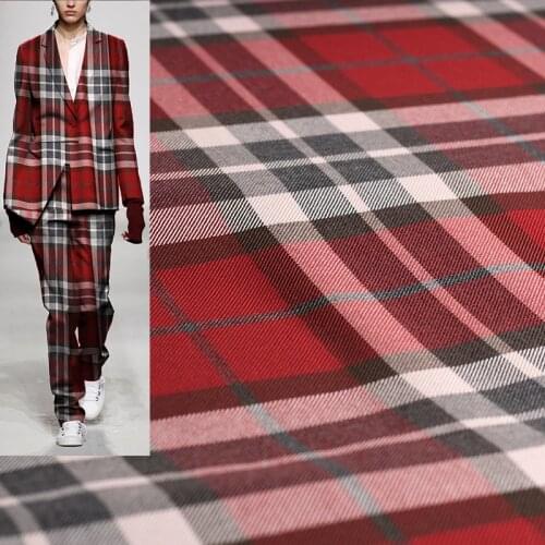 Red Raspberry Dark Red Plaid Twill Yarn Dyed Worsted Wool Fabrics Material Women Suits Pants Sewing Tailor Cloth Freeshipping