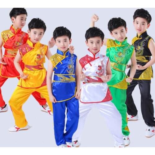 Kids&adult sleeveless nanquan embroidery dragon martial arts uniforms wushu suits kung fu clothing blue/black/yellow/red/green