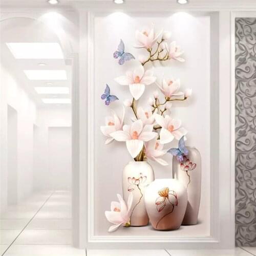 Wellyu Custom Photo Wallpaper Mural 3D Magnolia Flower Embossed Flower Vase Xuanguan Aisle Decorative Painting papel de pared