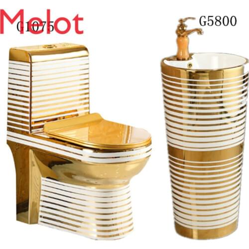 Golden ceramic wc bathroom gold toilet bowl with basin washdown SASO gold color toilet