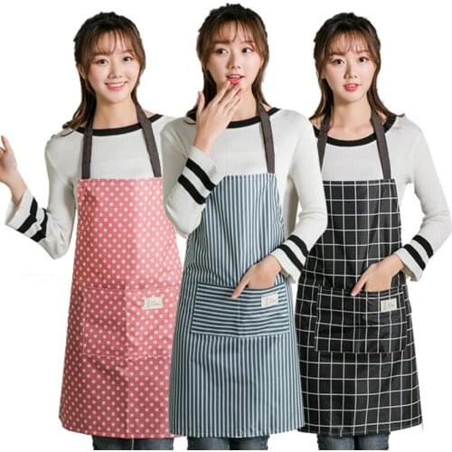 1Pcs Plaids Striped Cotton Linen Apron Woman Adult Bibs Home Cooking Baking Coffee Shop Cleaning Aprons Kitchen Accessory