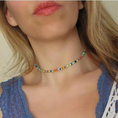 2021 New Fashion Simple Seed Beads Strand Necklace Women String Beaded Short Choker Necklace Jewelry Chokers Necklace Gift 1pc