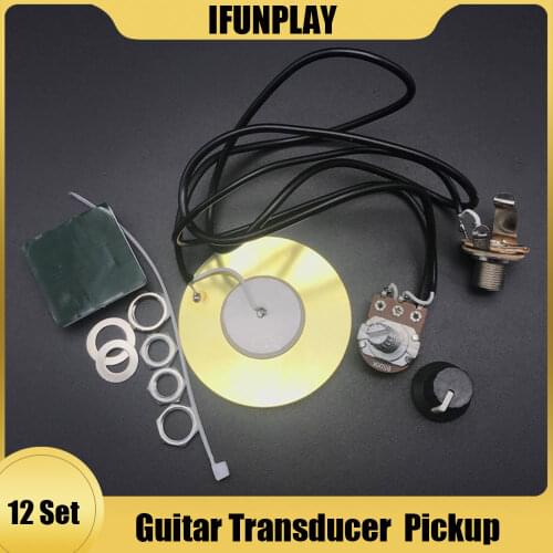 12Set Guitar Piezo Transducer Pickup Amplifier Prewired Buzzer Pickup with 6.35MM Output Jack for Violin Ukulele Banjo Cigar Box