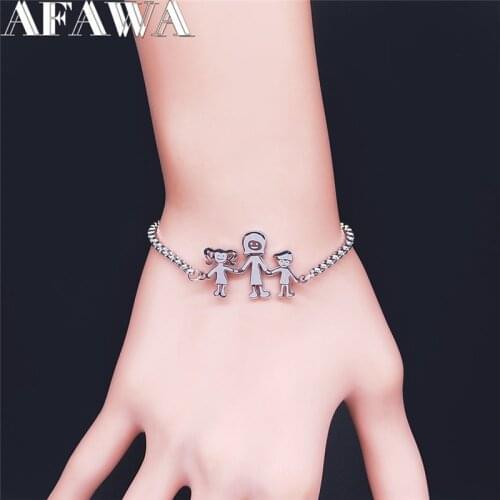 2021 Family Mom Son Daughter Stainless Steel Bracelets for Women Silver Color Chain Bracelet Jewelry pulseira feminina BXS01
