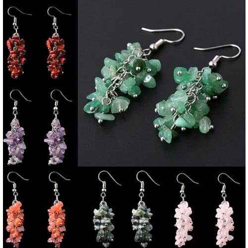 Free Shipping Wedding Jewelry Semi Precious Natural Genuine Gems Fashion Mixed Stone Chips Dangle Chip Woman Earrings 2021 New