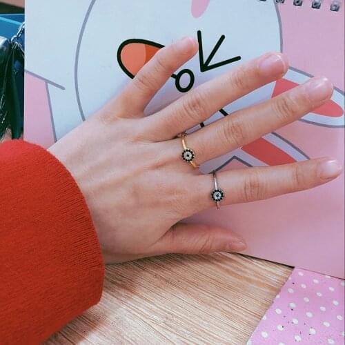 2021 popular gold color crystal paved black evil eye turkish jewelry ring for women with high quality AAA cz stone simple ring