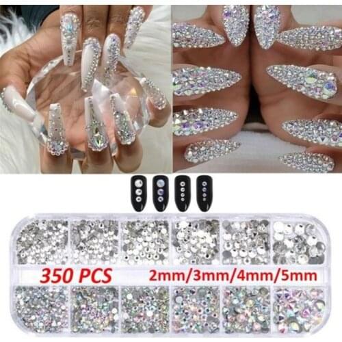 350 Pcs 3D Round AB Crystal Nail Rhinestone Diamond DIY Nail Art Nail Beauty Colorful Manicure Accessories 2mm 3 mm 4mm 5mm