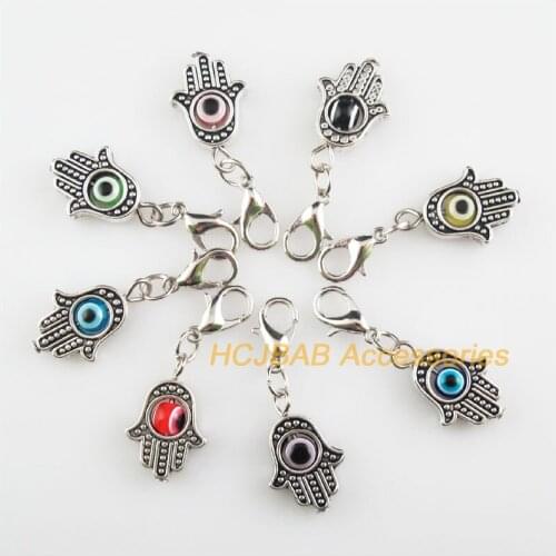 8 New Palm 13x19mm Charms Mixed Eye Resin Tibetan Silver Plated Retro With Lobster Claw Clasps