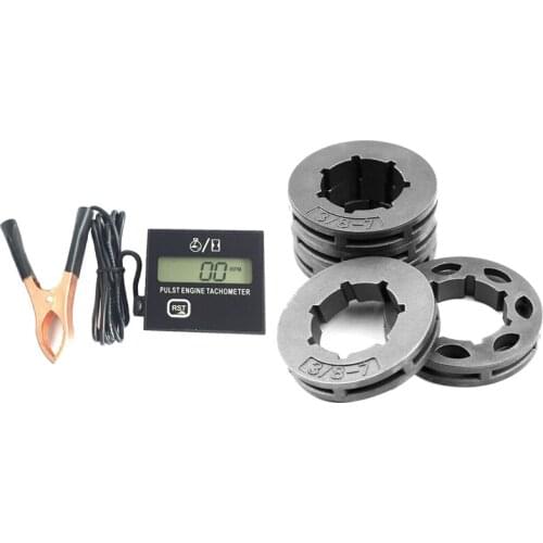 Promotion! New Gasoline Digital Engine Tachometer Inductive Pulse with 5Pcs Sprocket Rim 3/8 Inch Pitch 7 Tooth 19mm