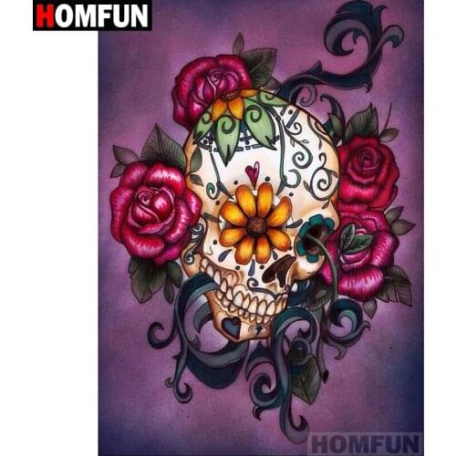 HOMFUN Full Square/Round Drill 5D DIY Diamond Painting "Skull flower" Embroidery Cross Stitch 5D Home Decor Gift A06945