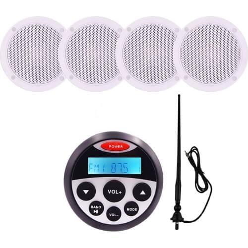 Marine Waterproof Radio Receiver Bluetooth Stereo Audio Car MP3 Player+2 Pairs 4" Marine Speakers+FM Antenna For ATV Motorcycle