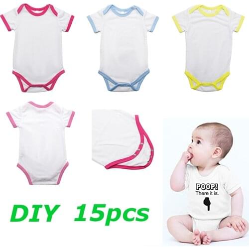 15pcs Sublimation Blank Infant One-Piece Baby Bodysuit Short Sleeve For Sublimation INK Print DIY