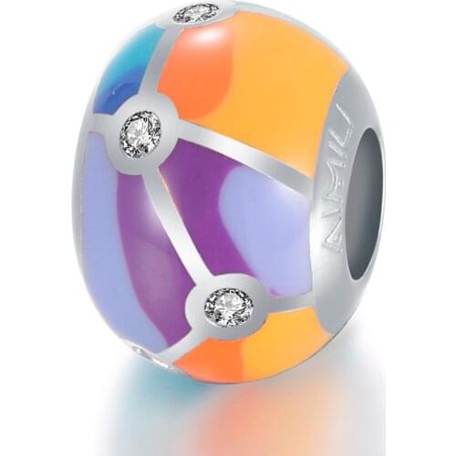 Sterling Silver Jewelry Colored Round Enamel Beads Charm For Diy Jewelry Findings Accessorie Brand GW Jewellery Amld017