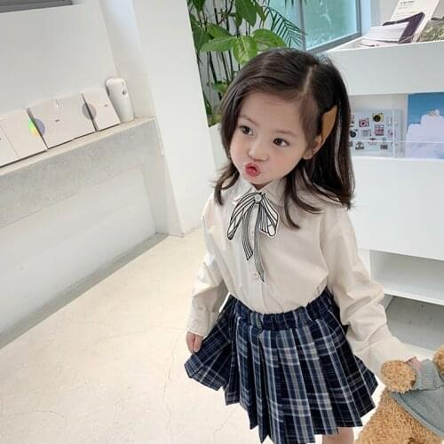 New Spring Fall 2020 Cotton Blouse for Big Girls Solid Color Clothes Children Long Sleeve School Girl Shirt Kids Tops 2-8 Y