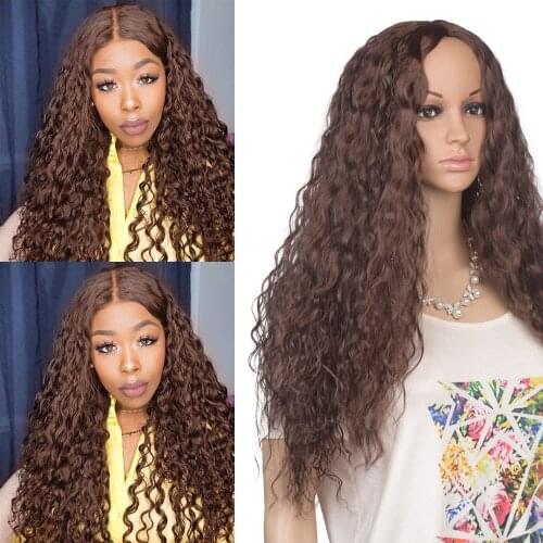 Long Water Wave Synthetic Wigs For Black Women Black Brown Red Colored Afro Kinky Curly Hair Synthetic Wigs Heat Resistant