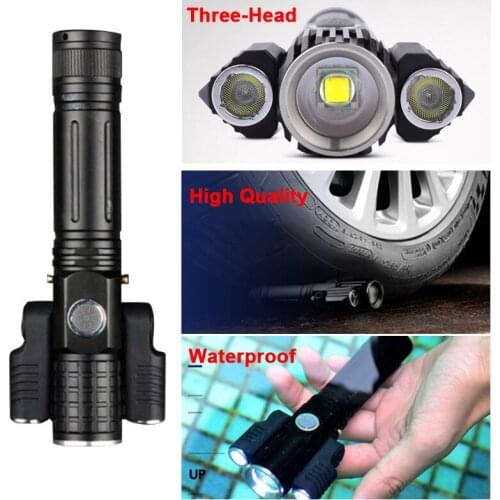 Outdoor Camping Aluminum Alloy Flashlight Multi-Function Strong Light Three Lamp Holder Lighting Night Riding Flashlight