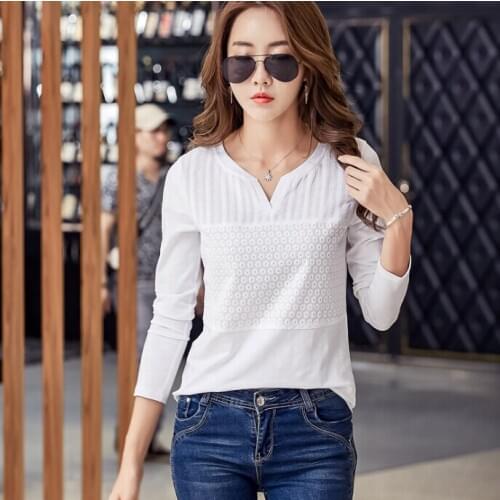 Spring Autumn T-shirt Women Fashion Long sleeve Plus Size T Shirt Cotton clothing V-neck patchwork top tees Korean Women Top 3XL