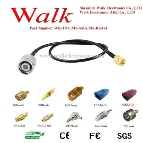 TNC male SMA male RG174 cable, tnc sma rg174 cable, tnc connector cable