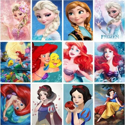 Disney Cartoon Ice Princess 5D Diamond Painting Round Drill The Little Mermaid Mosaic Embroidery Cross Stitch Kit Home Decor