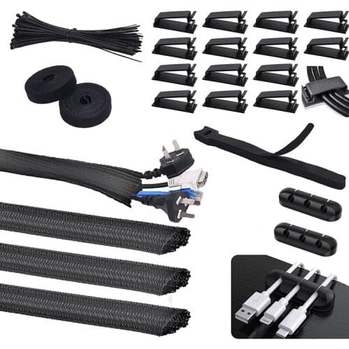 134Pcs Cable Management Kit,Cable Tubing Sleeve Silicone Cable Holder Cable Organizer Straps Cord Clips and Wire Ties