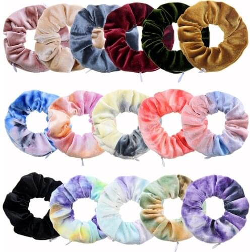 1Pcs Creative Velvet Zipper Scrunchie Korean Pocket Wallet Elastic Hair Rubber Bands For Women Styling Tool Hair Accessories