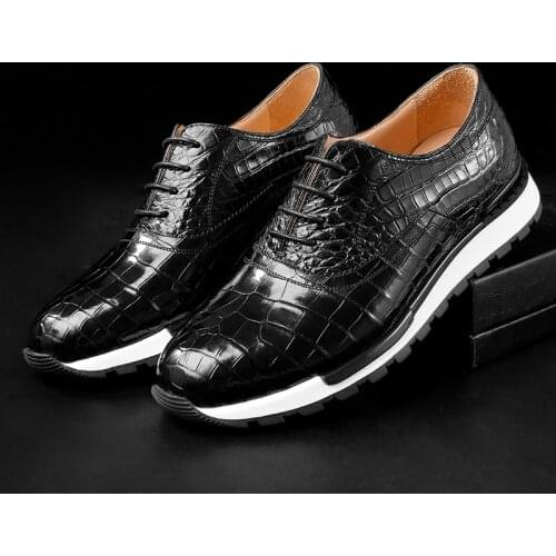 Authentic Real True Crocodile Skin Male Casual Lightweight Sneakers Genuine Alligator Leather Mens Lace-up Walking Flats Shoes