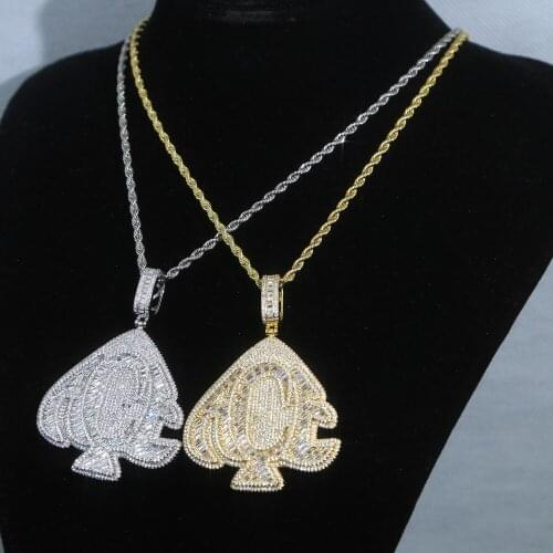 Round Heart Shape Pendant Hip Hop Necklace with Long rope chain Full Iced Out Cubic Zirconia Gold plated CZ Stone Punk Jewelry