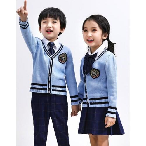 New Arrival Fashion Children Uniform Kindergarten School Style Set Spring Autumn Fashion Unisex V-neck Coat Plus Size 100-170