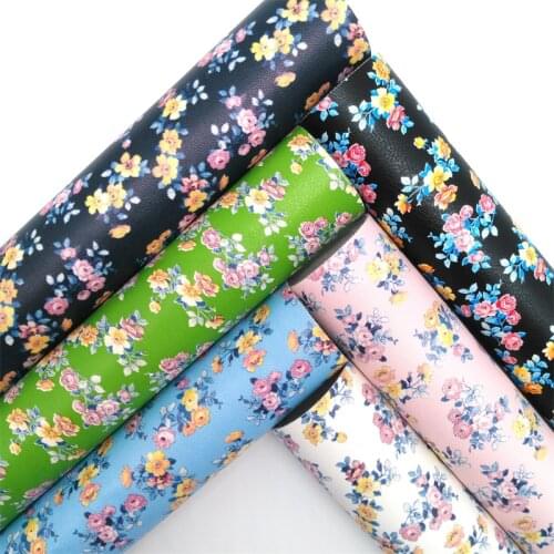 Glitterwishcome Flowers Printed Synthetic Leather Faux Fabric Sheets with Felt Backing Accessories Bows DIY 21X29CM GM2054A