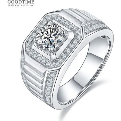Fashion Moissanite Ring Pure 100% 925 Sterling Silver Men Luxury Shine Ring Jewelry Accessories For Bridegroom Wedding Party