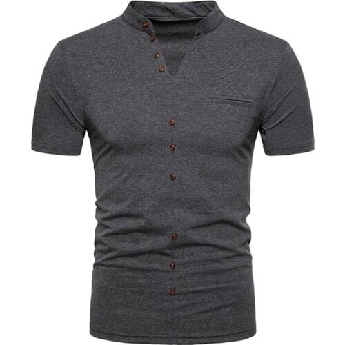 Mens Henley Shirt 2018 Popular Design Tee Tops Long Sleeve Stylish Slim Fit Plain T-shirt Button Placket Casual Men T-shirts