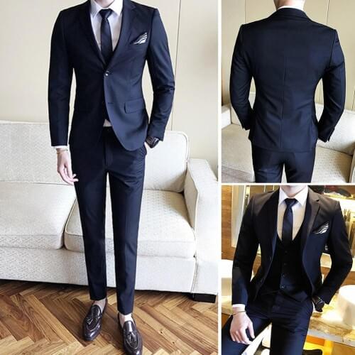 Men Autumn Solid Color Lapel Collar Coat Jacket Vest Pants Business Suit Set This suit set is suitable for both formal and infor