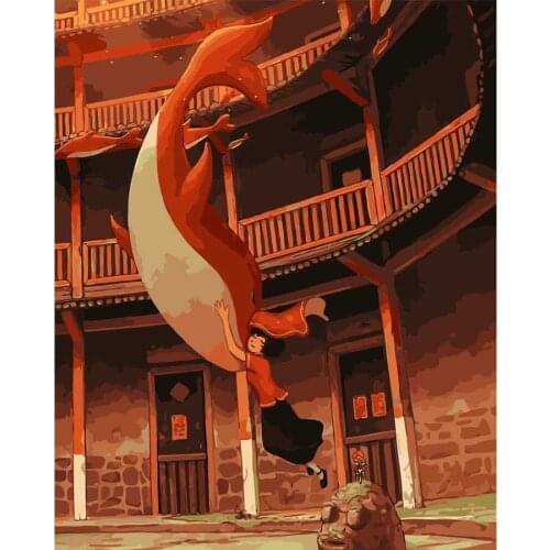 40x50cm Frameless Painting By NumbersBig Fish Begonia character Picture painting By Numbers Home Decoration DIY Style