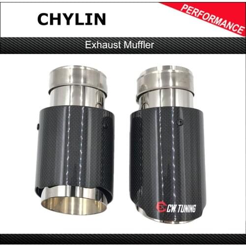 1 Piece Glossy Carbon Car Exhaust System Muffler Tip Tail Pipes Universal Straight Silver Stainless Steel For Ak For Cars