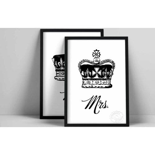 King and queen above bed wall decor, set of 2 prints, royal crown, hampton style, romantic print, mr and mrs wall art, poster