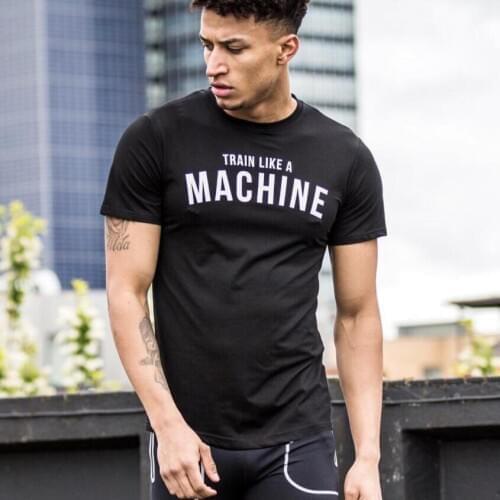 2021 Summer New mens gyms T shirt slim fit Fitness Bodybuilding Fashion Male Short Sleeve cotton clothing Brand Tee Tops