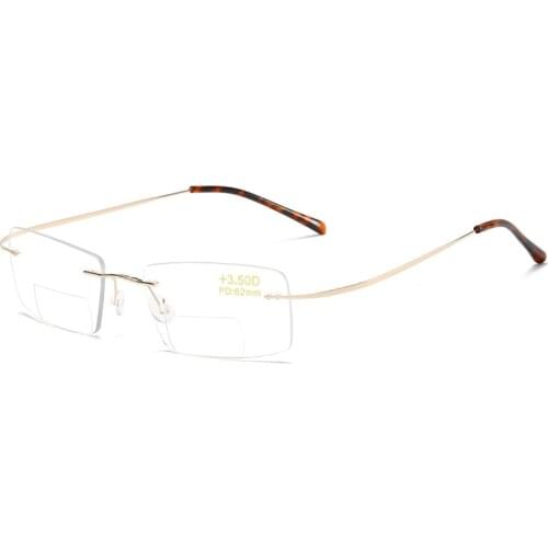 Elbru Anti-blue Light Double Lens Reading Glasses Fashion Metal Frameless Ultra Light Presbyopic Glasses +1.0 +1.5 to +4.0