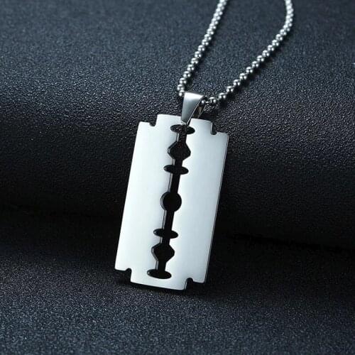 Necklace Pendant Unique Shaving Blade Pendant For Men Necklace Stainless Steel Casual Plain Male Jewelry With 20"/24" Chain