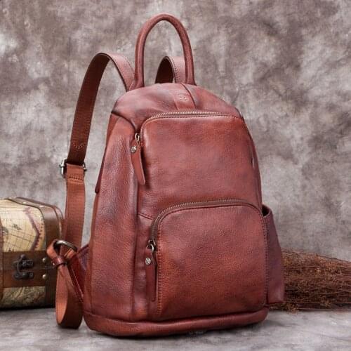 Vintage Leather Womens Backpack Female Small Backpacks Shoulder Bags Tide First Layer Cowhide 2020 New Korean Version Zipper